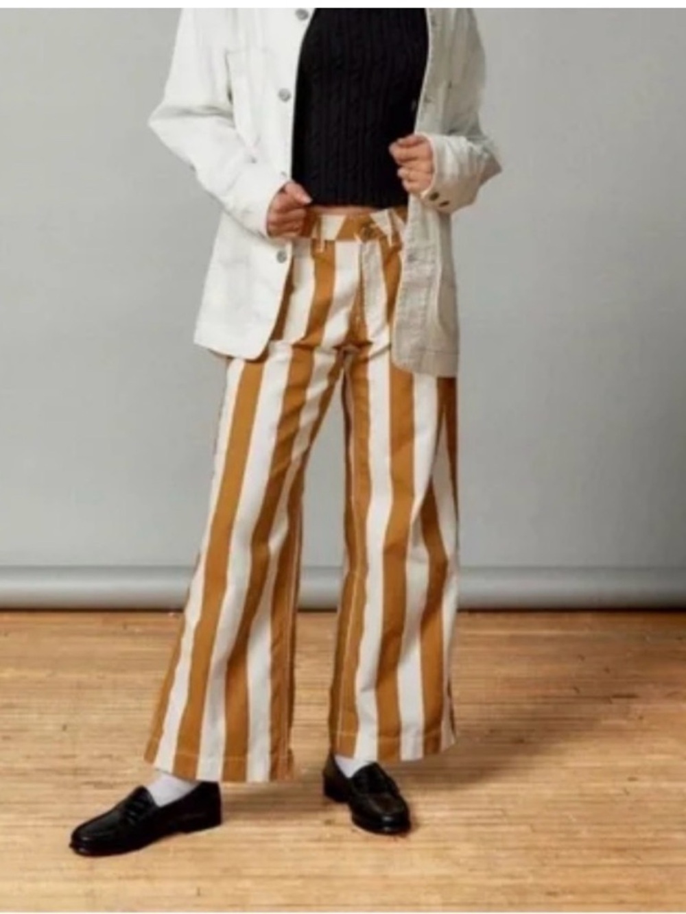 BDG Joey Striped High-Rise Wide Leg Pants in Mustard & White